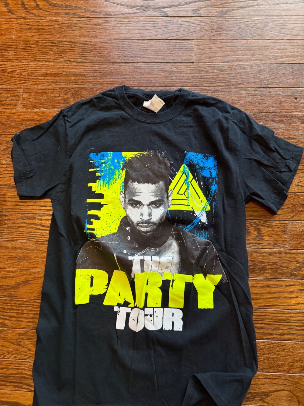 Chris brown Black T‑Shirt with Neon Yellow & Blue Graphic "The Party Tour"